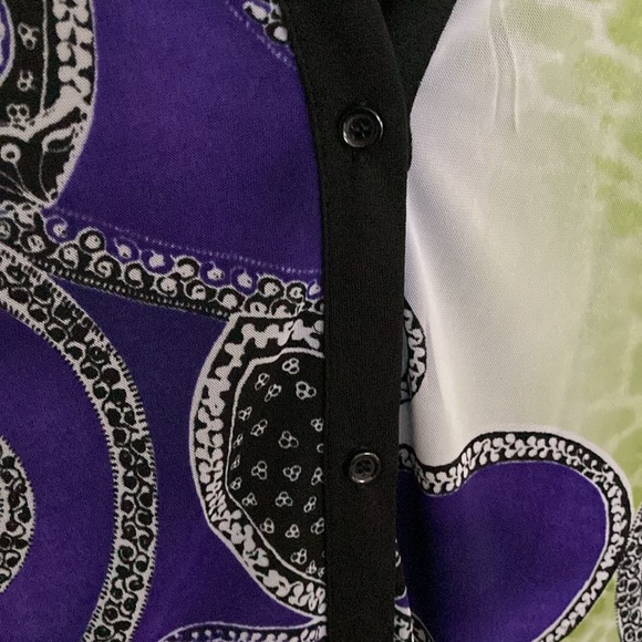 Chico's Black Label, Size 1 , Printed Mesh Cardigan, Woven Top Multi Color - Picture 8 of 13